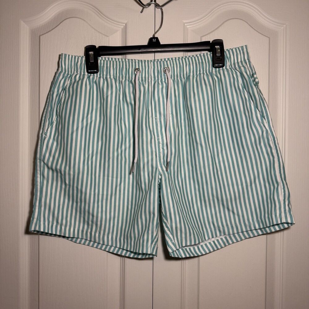 Vacay Swimwear Mens Osaka Swim Trunks Green Pinstripe Beach Ocean Preppy Summer